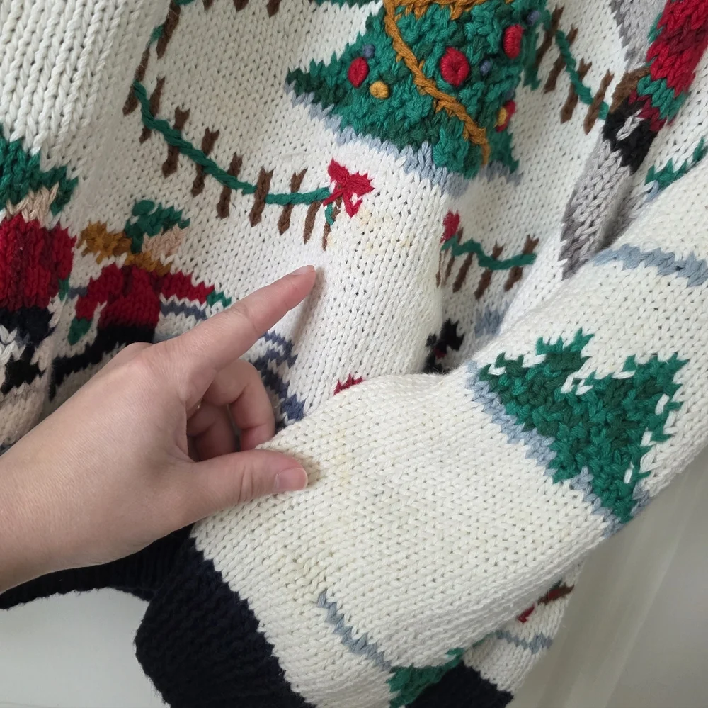 Vintage 90s Northern Isles Hand Knit Christmas Sweater Womens XL Ramie Cotton - Picture 4 of 14